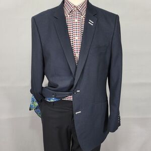 Haggar Men's Sport Coat Blazer Two Button‎ Navy Blue Polyester Blend Size 44R
